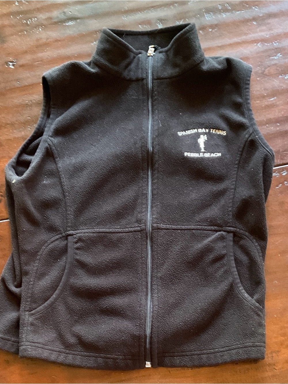 Pebble Beach Black Zip Fleece Vest with Embroidered Logo